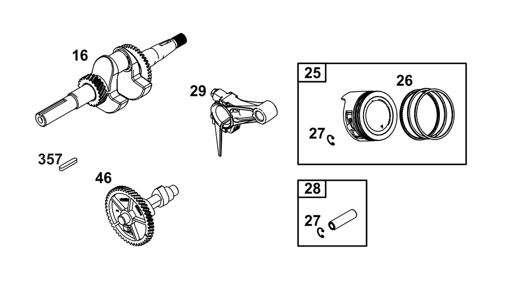 Crankshaft Group Diagram and Parts List for 13R232-0039-H5 100000 - 19Z999 Briggs and Stratton Engine